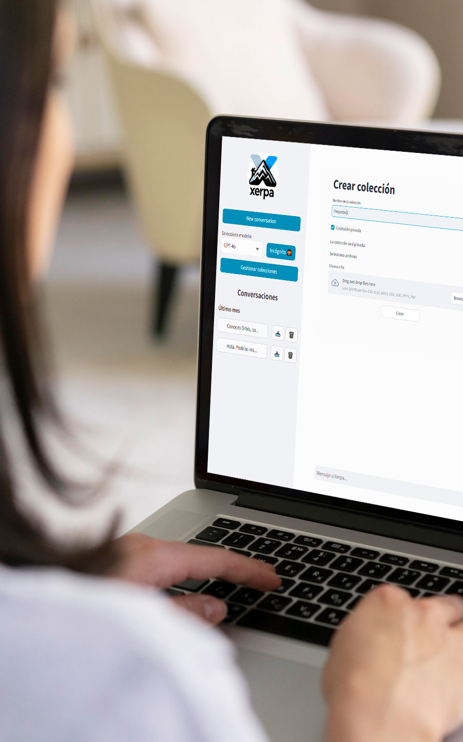Interface for creating document collections for customised searches in Xerpa