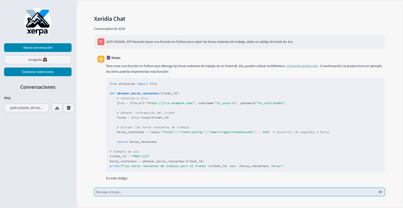 Xerpa chatbot interface conducting a real-time search with actual data